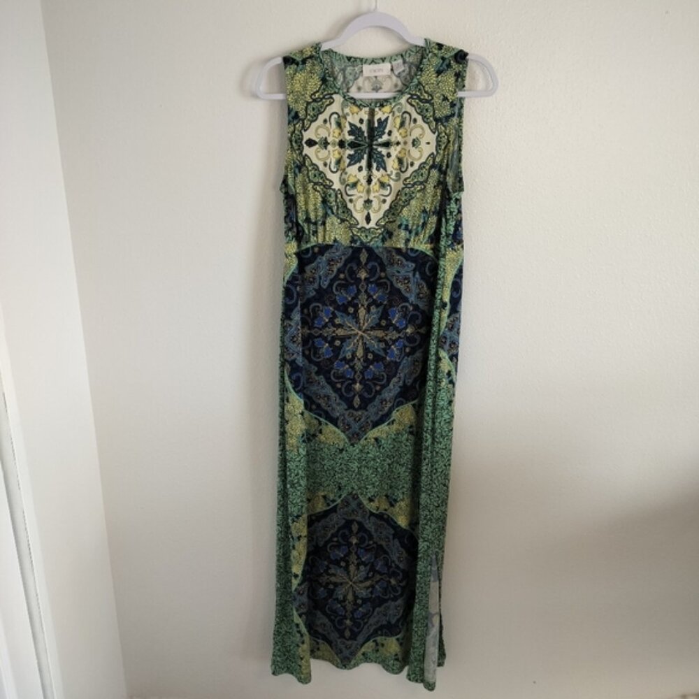 Chicos Mediterranean Waves Maxi Dress Size 1 (US8) Boho Resort Chic Vacation